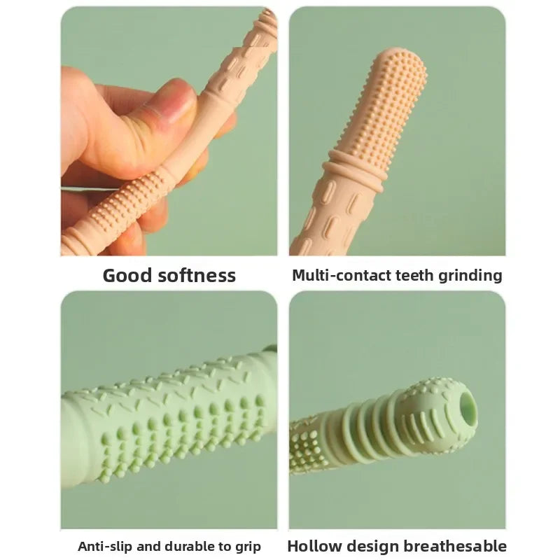 Newborn Hollow Teething Tube Baby Silicone Teether Stick Biting Chewing Straws Nursing Soother Molar Toy Gift for Infants