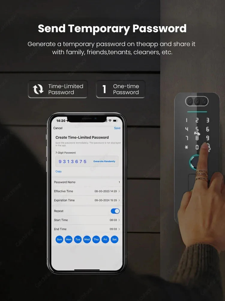 Smart WiFi Door Lock Waterproof Tuya Face Recognition Fingerprint RFID Card Password APP Control Rechargeable Li-Battery Include