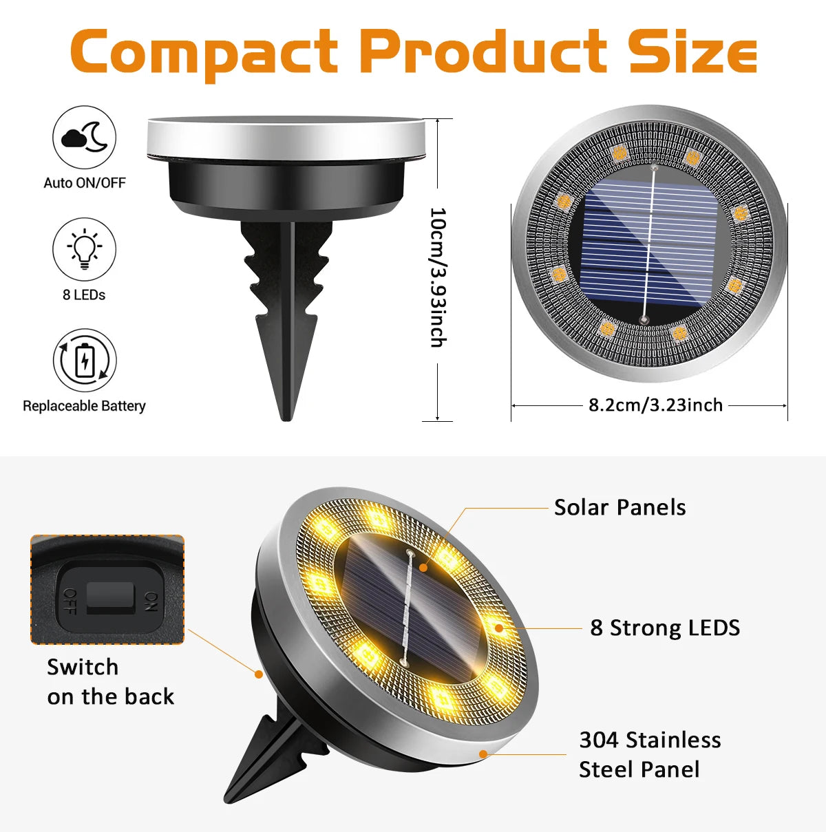 Solar Ground Lights IP65 Waterproof Solar Lights Outdoor Solar Garden Lights In-Ground Landscape Lights for Yard Lawn Patio Deck