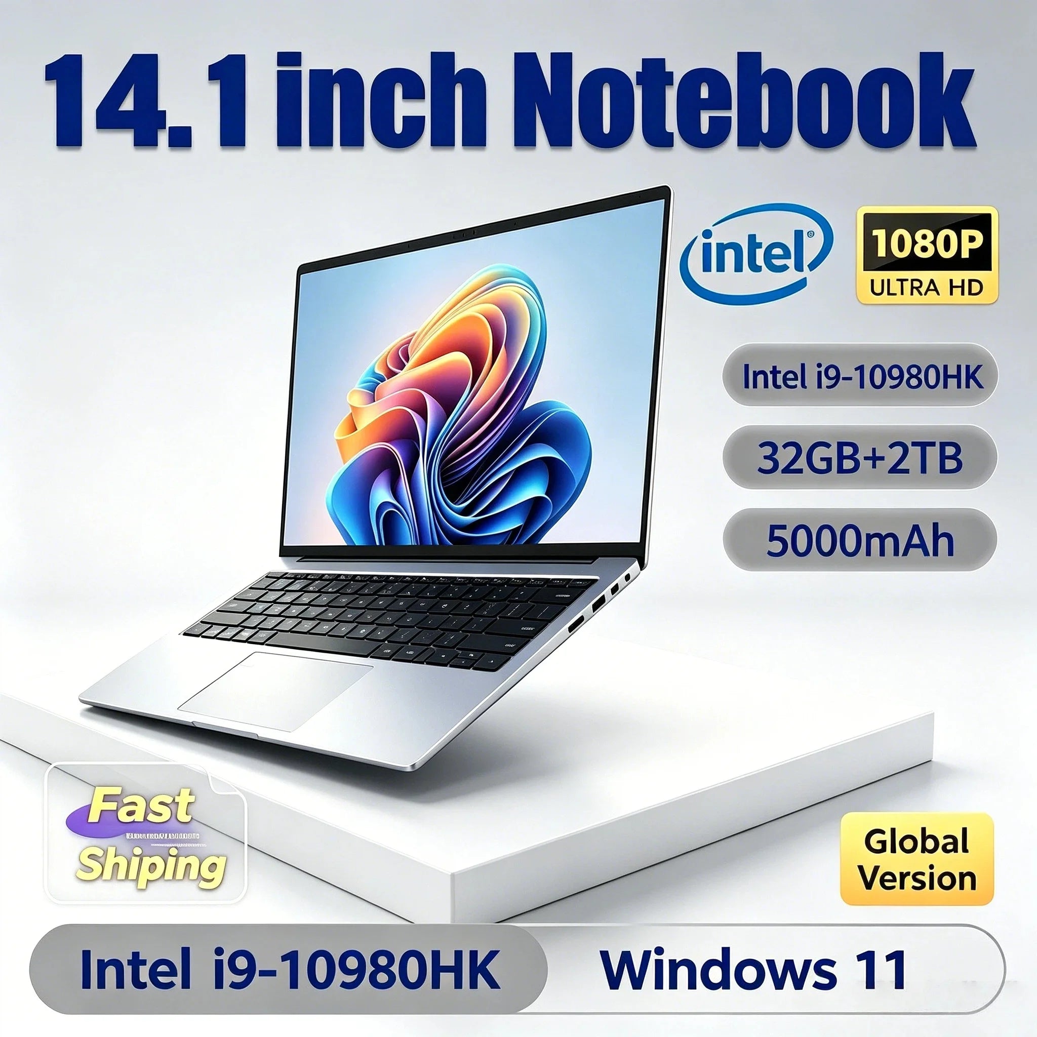 14.1 Inch Intel Core i9 10980HK Windows 11 Pro Laptop 32GB DDR4 2TB SSD Gaming Office PC Gamer Portable Notebook Computer Max