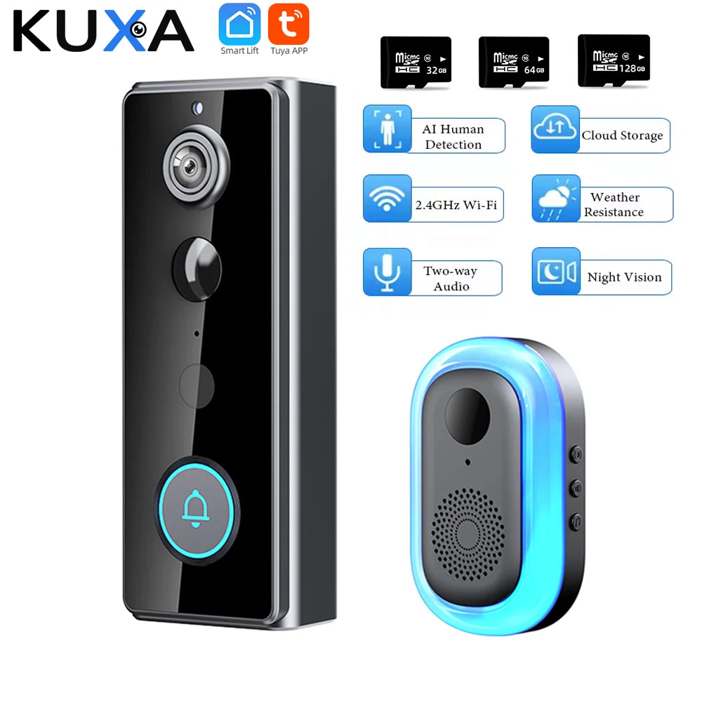 Wireless WIFI FHD Tuya Doorbell IP65 Waterproof Video Intercom with Camera for Home Security PIR Motion Detection Night Vision