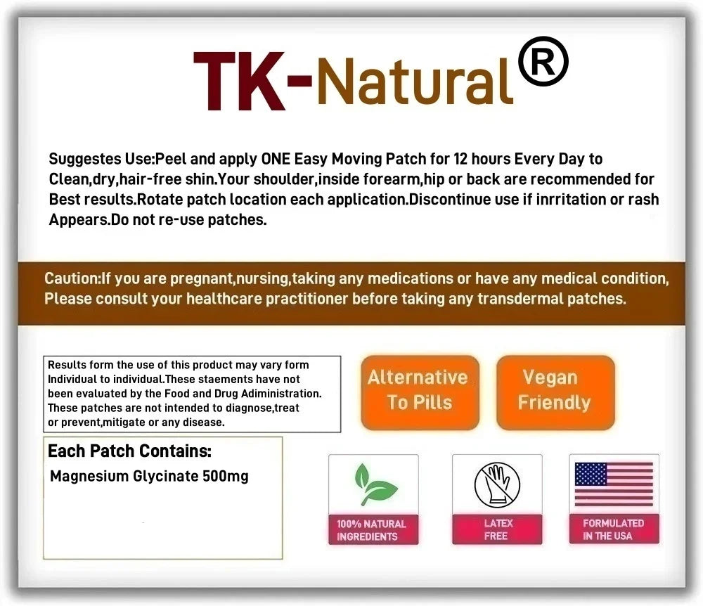 30 Patches Magnesium Glycinate Transdermal Patches for Stress, Relaxation, Support Nerve, Muscle, Bone, Heart Health