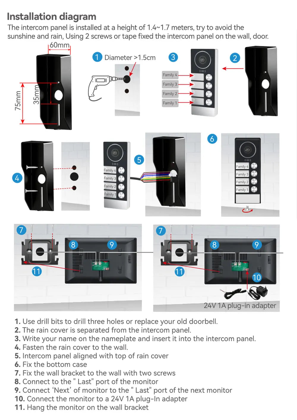 WiFi 10 Inch Video Door Bell Intercom System with RFID Doorbell Camera Family Multi Nits Apartment Video Door Phone Intercom