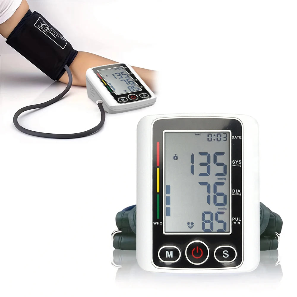 Electric Tonometer Arm Blood Pressure Monitor Digital Heart Beat Rate Pulse Meter Automatic Home Blood Pressure Meter Medical