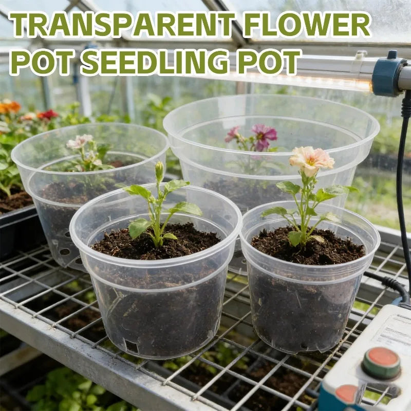 5/1x Clear Nursery Pots with Drainage Holes Indoor Outdoor Seed Starting Transparent Plastic Flower Pot Home Garden Supplies