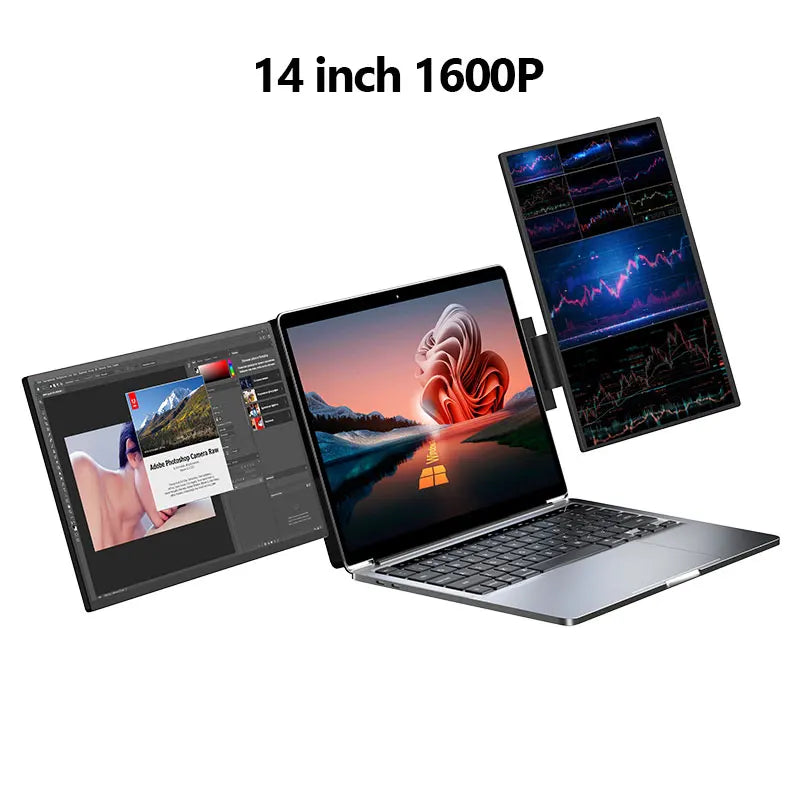 Sibolan 16" 2.5K Dual Screen Portable Monitor 100% sRGB 60Hz HDMI Type-C Plug IPS Laptop Triple Display Extender For Windows Mac