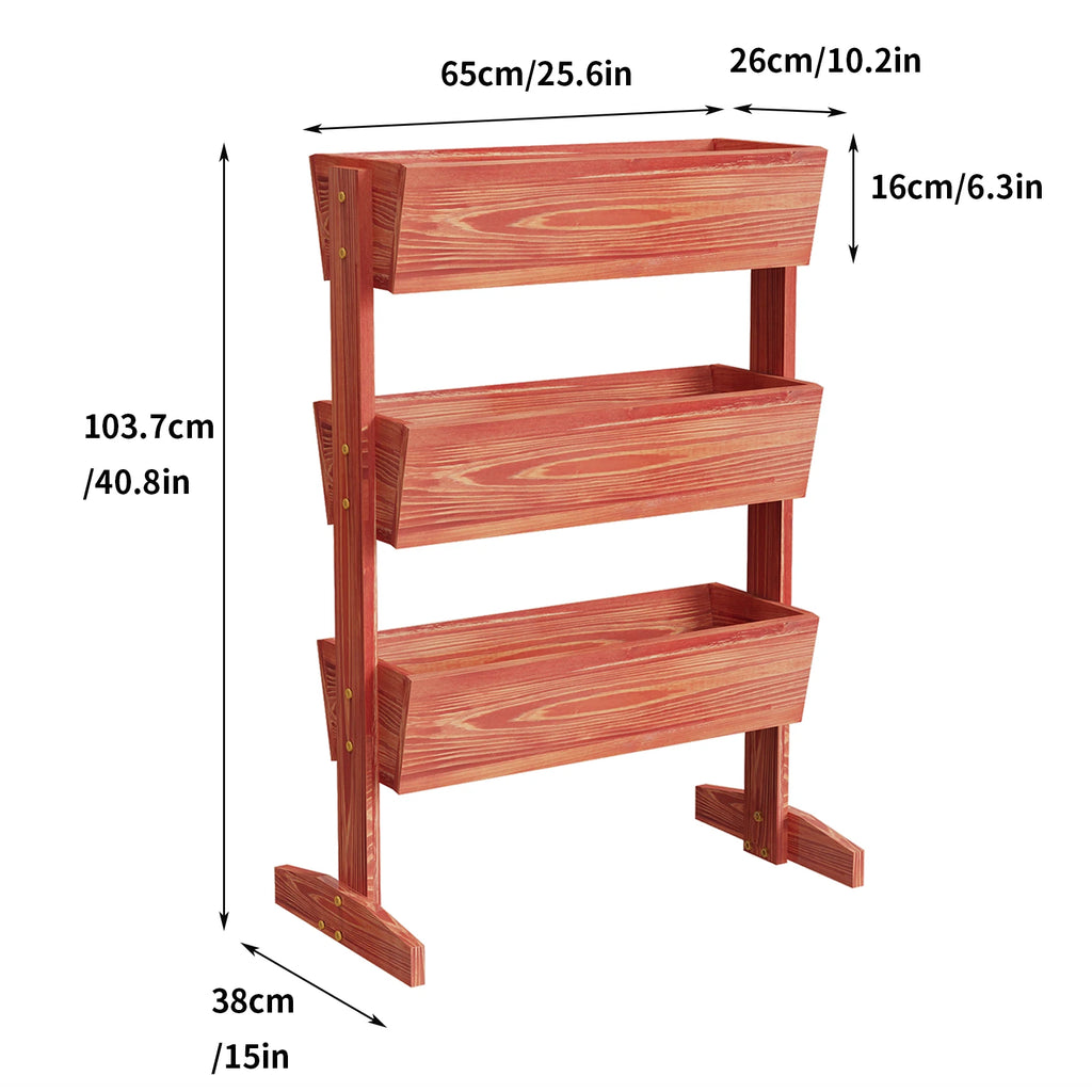 4-Tier Vertical Raised Planter Box Elevated Garden Bed Outdoor Wooden Herb Vegetable Ladder Troughs for Gardening