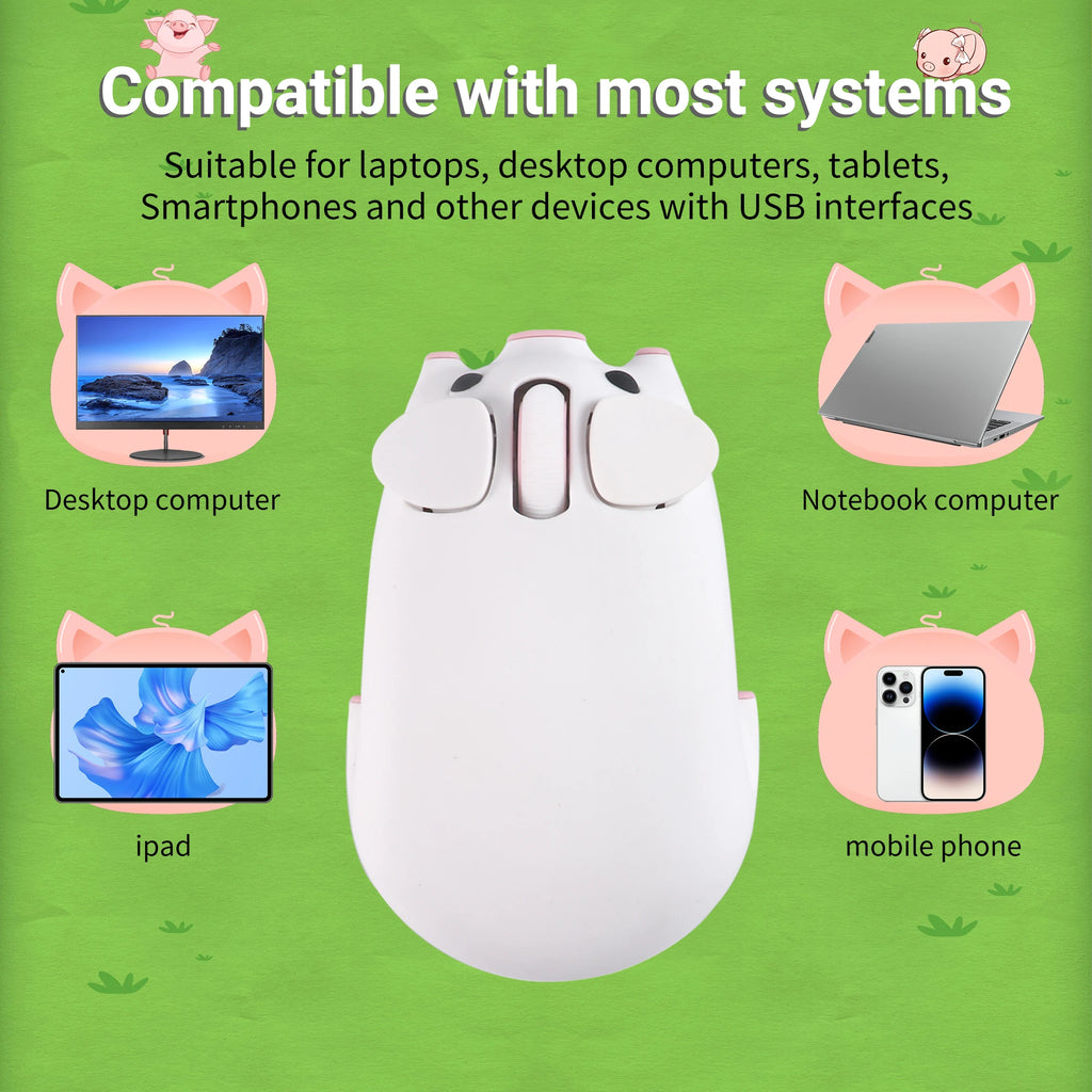 Cute 3D Little Pig Wireless Mouse 2.4G Bluetooth Dual-mode Silent For Women Office Laptop PC