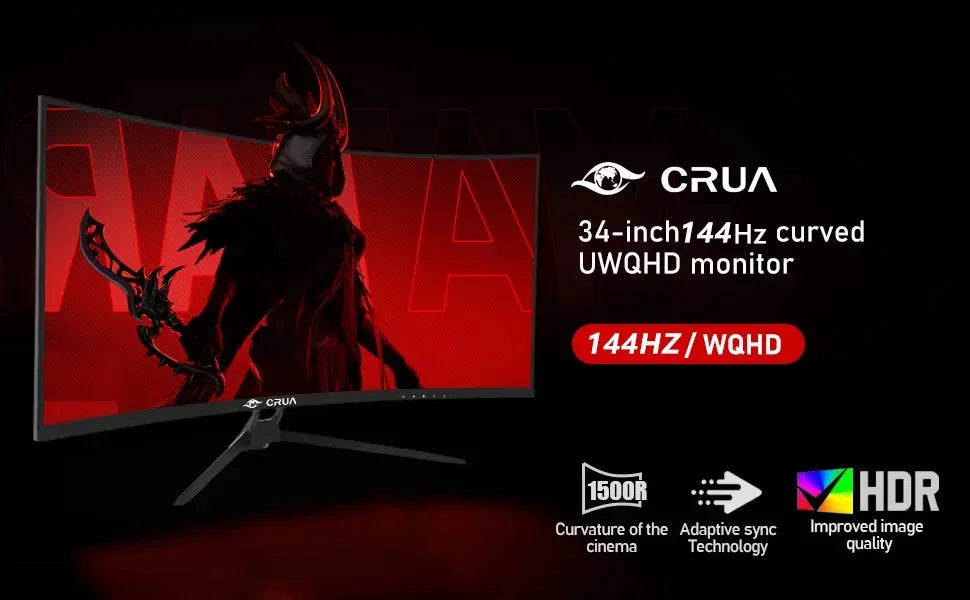 34 CRUA Gaming Monitor 34-inch Curved Ultrawide WQHD Monitor 3440 x 1440 R1500 Ultrawide Computer Monitor 144Hz VA Panel Display