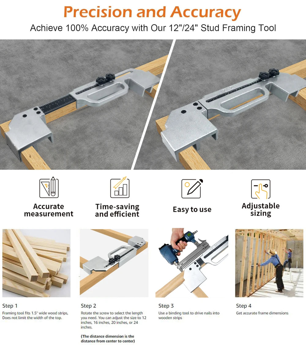 Center Stud Layout 12-24 Inch Wall Accurate Measurement Framing Spacing Positioning Jig Cast Aluminum Wall Stud Framing Tool