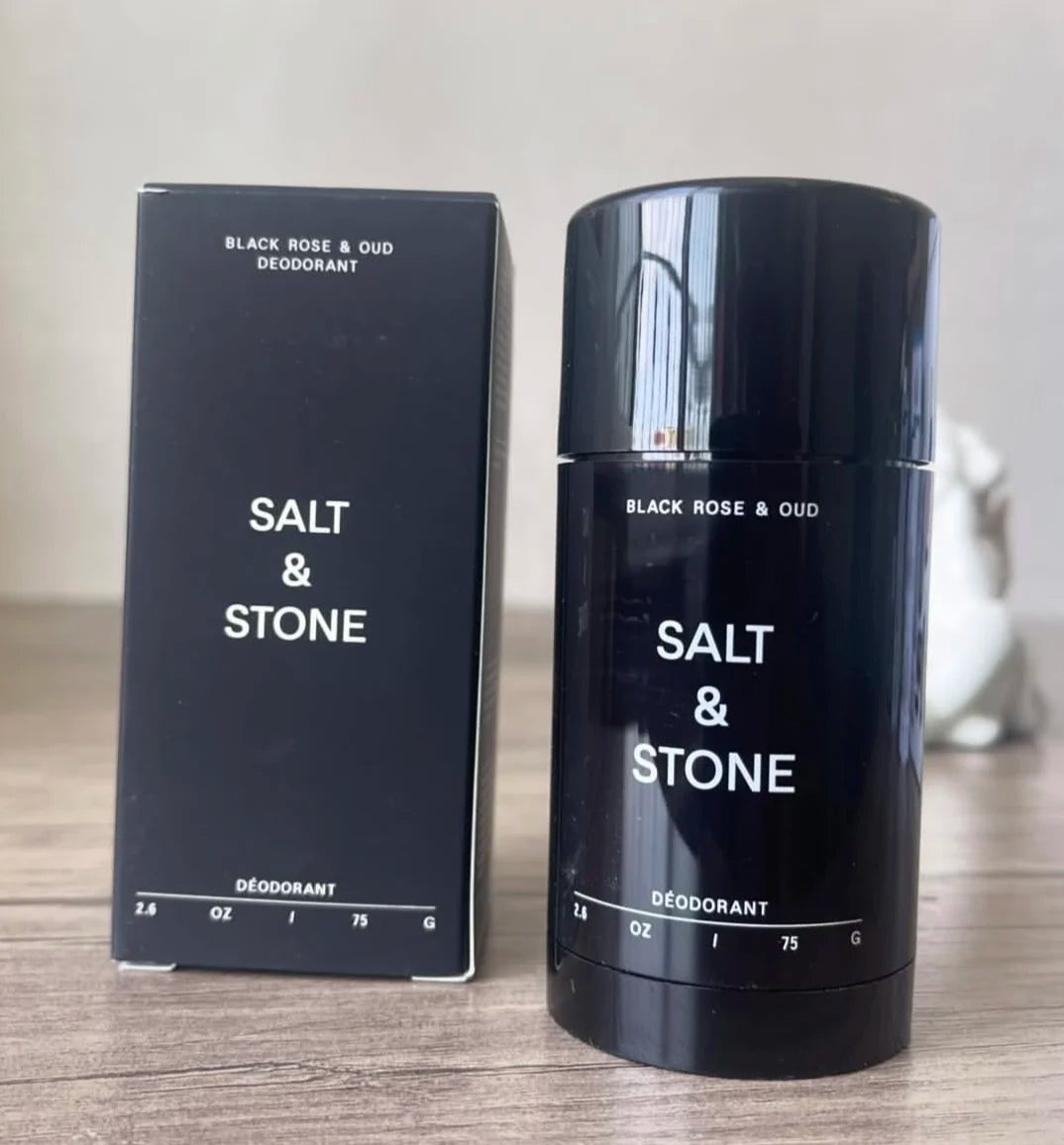 SALT& STONE Natural Deodorant Stick with Black Rose, Oud, Neroli, and Basil for unisex long-lasting odor protection.