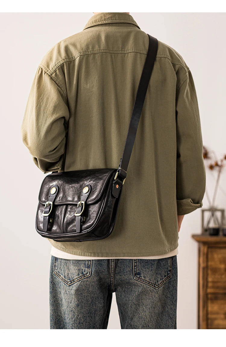 vintage designer handmade high-quality genuine leather men's messenger bag Outdoor casual cow leather work black shoulder bag