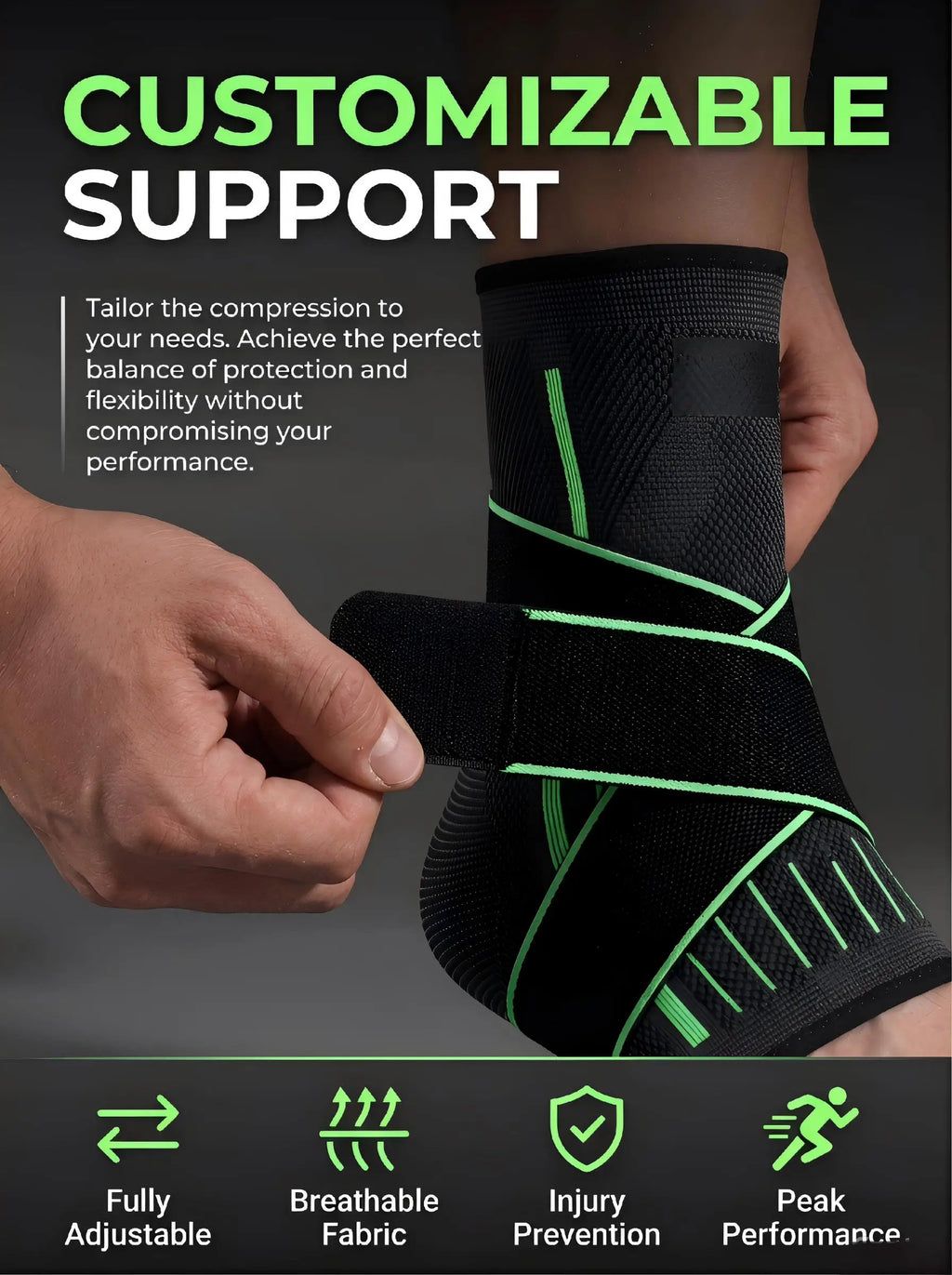 VBOSI Ankle Brace Compression Support Sleeve with Adjustable Strap for Men Women, Breathable Knitted Ankle Support for Sprain, S