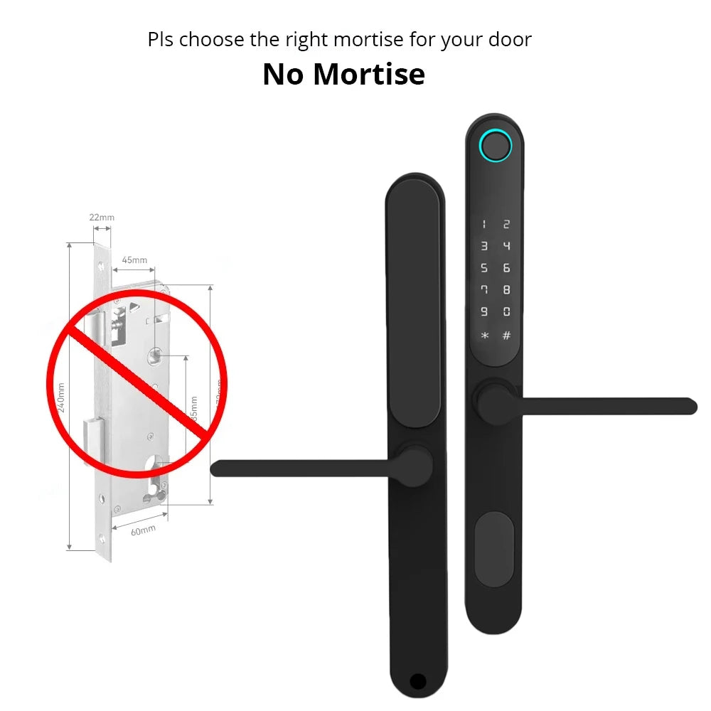 Tuya Bluetooth Smart Door Lock IP66 Waterproof Fingerprint Lock for Outdoor Gate Apartment Narrow Frame Door EU 85 Mortise