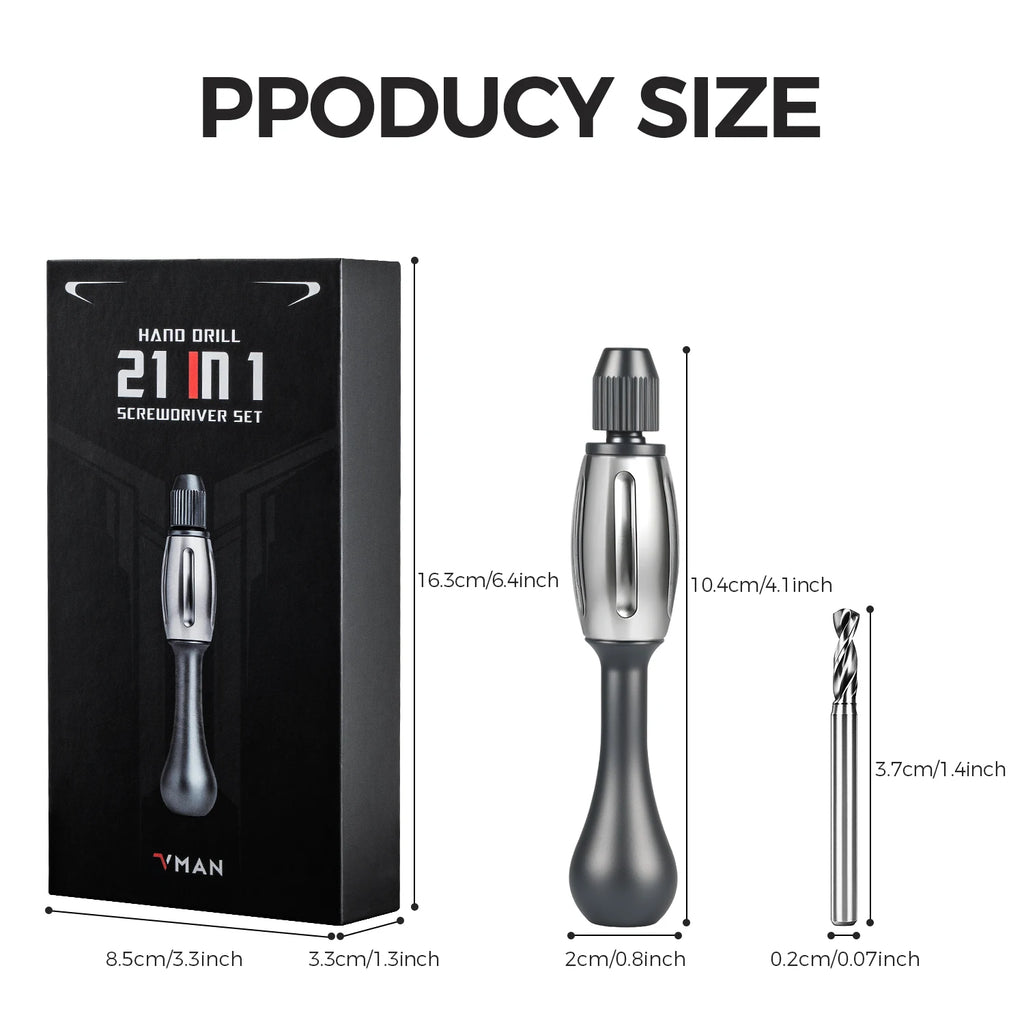 21-in-1 Screwdriver/Drill: non-slip grip, S2 bits, magnetic, quick swap. For jewelry, resin, wood, plastic housework, man's gift