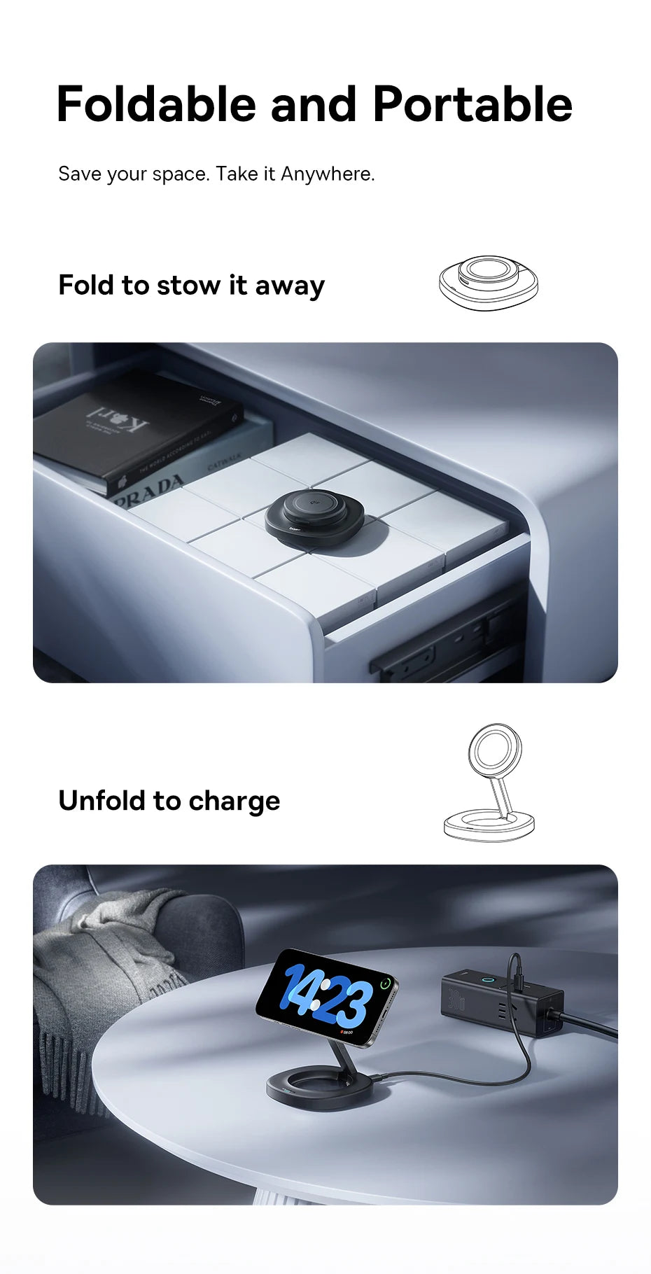 Foldable Qi2 Magnetic Wireless Charger Stand for iPhone 16 Series Tidesmit