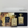 Amouage Jubilation 40 Man EDP: Luxurious gold rectangular bottle, woody aromatic masculine fragrance, 100ml gift set.
