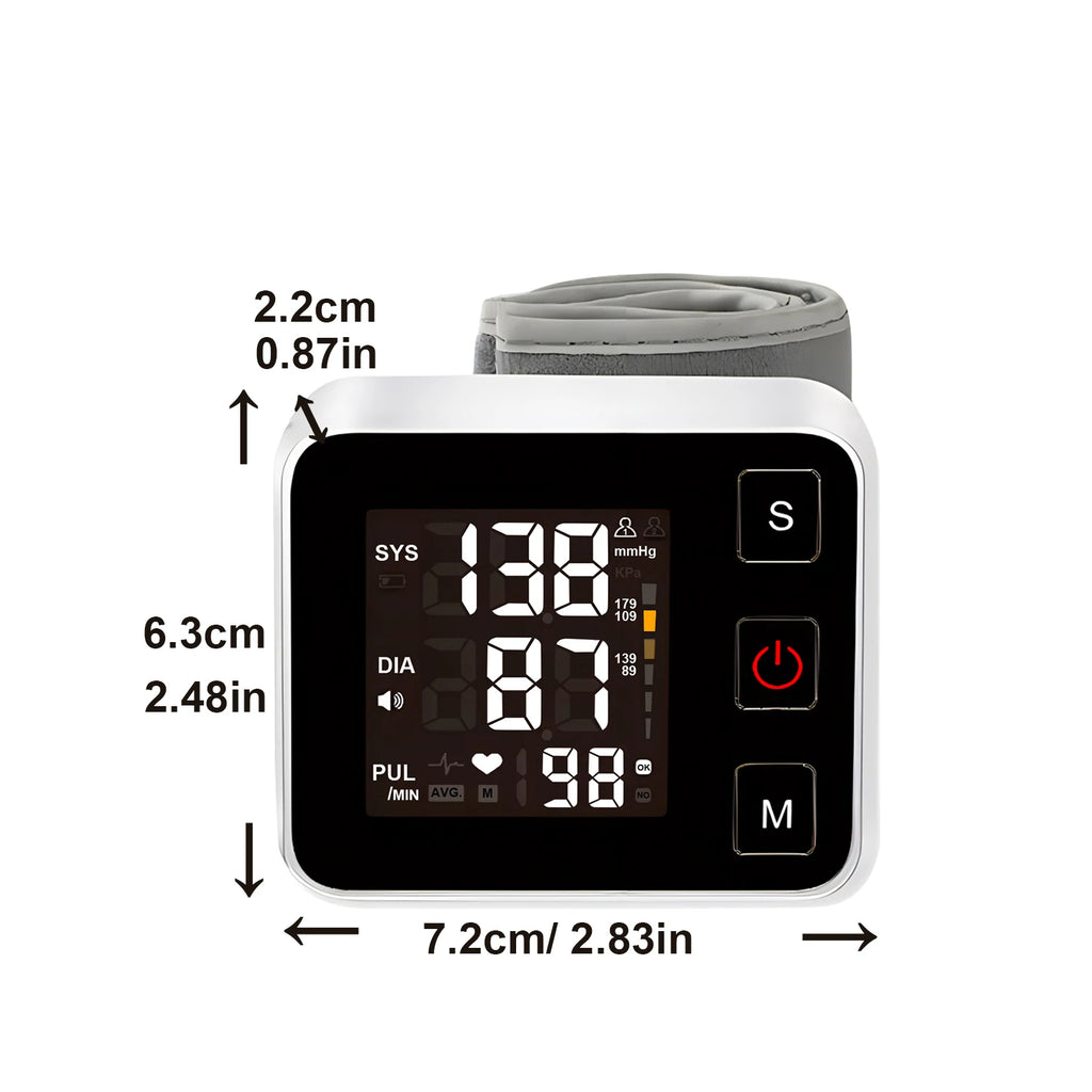 Portable Digital Wrist Blood Pressure Monitor - LCD Screen Heart Rate Pulse Meter Sphygmomanometer for Health Care