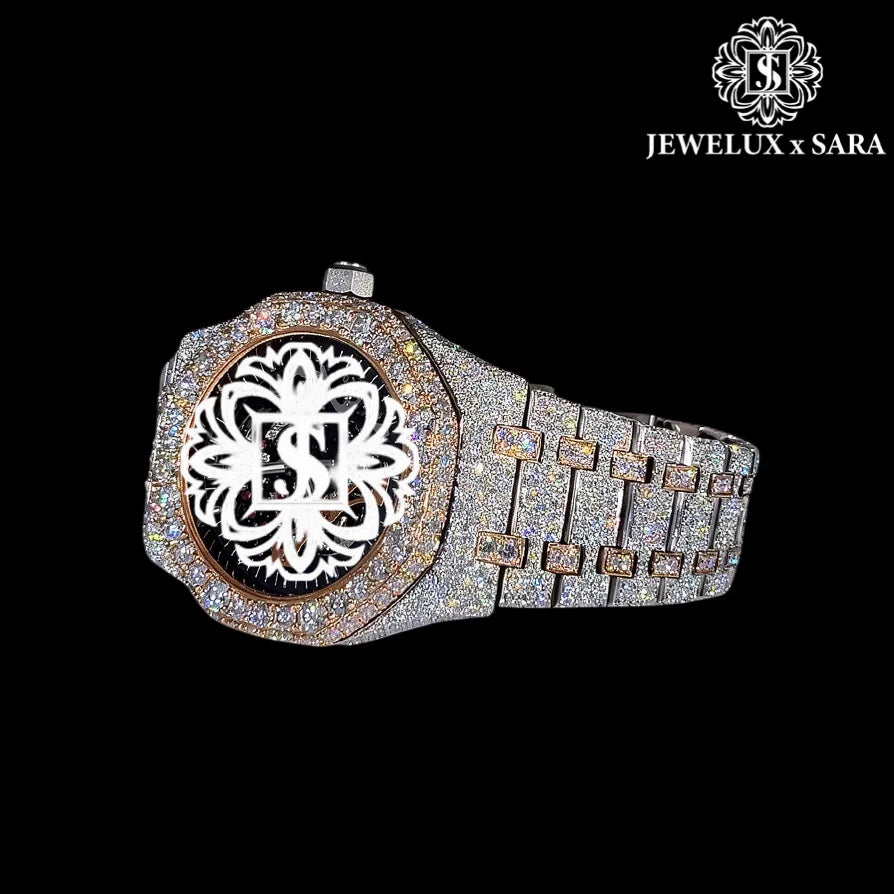Best Quality Luxurious Mens Stainless Steel Watch with Black Automatic Movement Moissanite Diamond Available for Export Price