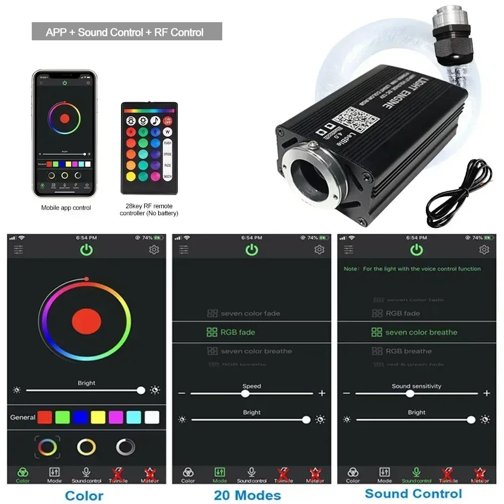 Fiber Optic Star Ceiling Kit - RGB Music Control with 16W LED Light Engine Tidesmit