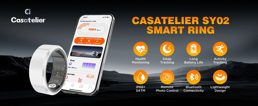 Casatelier White Ceramic Smart Ring, Accurately Tracks SpO2, Heart Rate & Sleep, Long Battery Life, IP68 Waterproof, No Subscription, Android & iOS Compatible, Couple's Gift