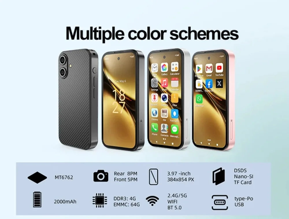UNIWA Q333 4G Full Bands MINI Smartphone Android 4GB+64GB Mobile Phone 2000mAh Face ID WhatsApp GPS Small Phone Support TF Card