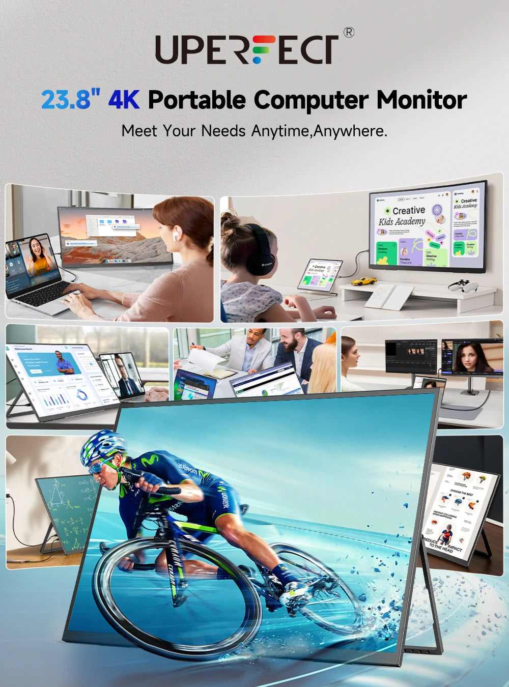 UPERFECT 23.8'' Portable Monitor 4K UHD 3840 * 2160 100% SRGB IPS Speakers USB-C HDMI Gaming Computer Display for Laptop Desktop