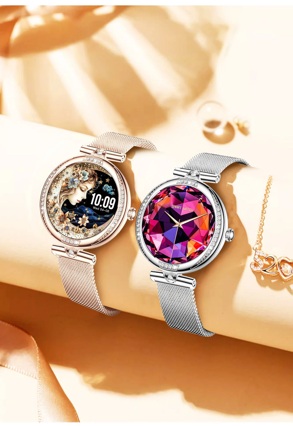 LIGE New Women Smart Watch 1.19 Inch AMOLED Full Touch Screen Sports Fitness Watches Bluetooth Call Digital Smartwatch Lady Gift