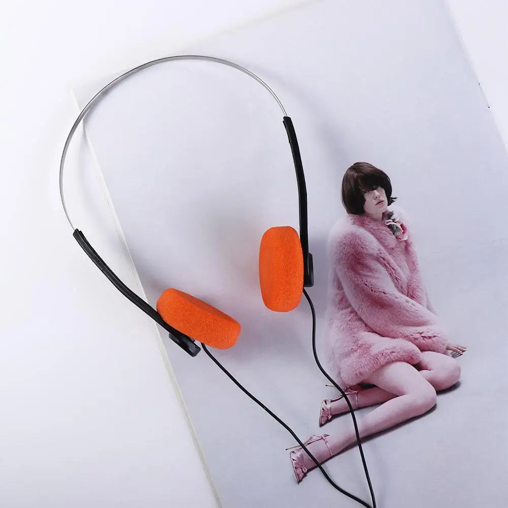 Retro Over-Ear Wired Headphones with 3.5mm Jack - Vintage Black & Orange Tidesmit
