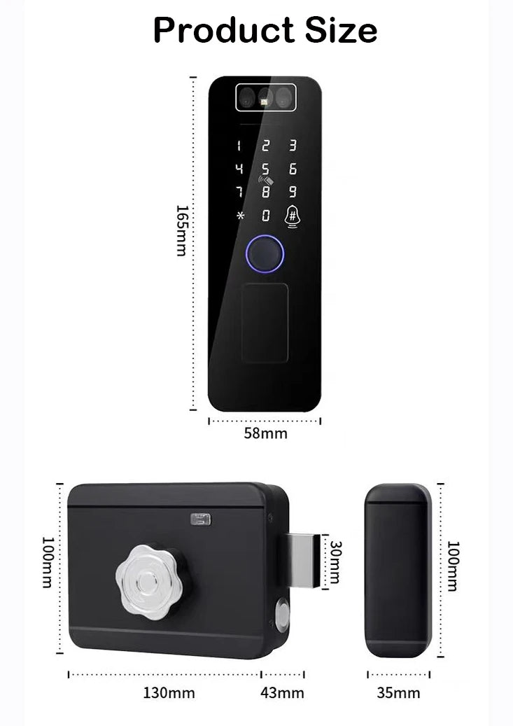 Smart WiFi Door Lock Waterproof Tuya Face Recognition Fingerprint RFID Card Password APP Control Rechargeable Li-Battery Include