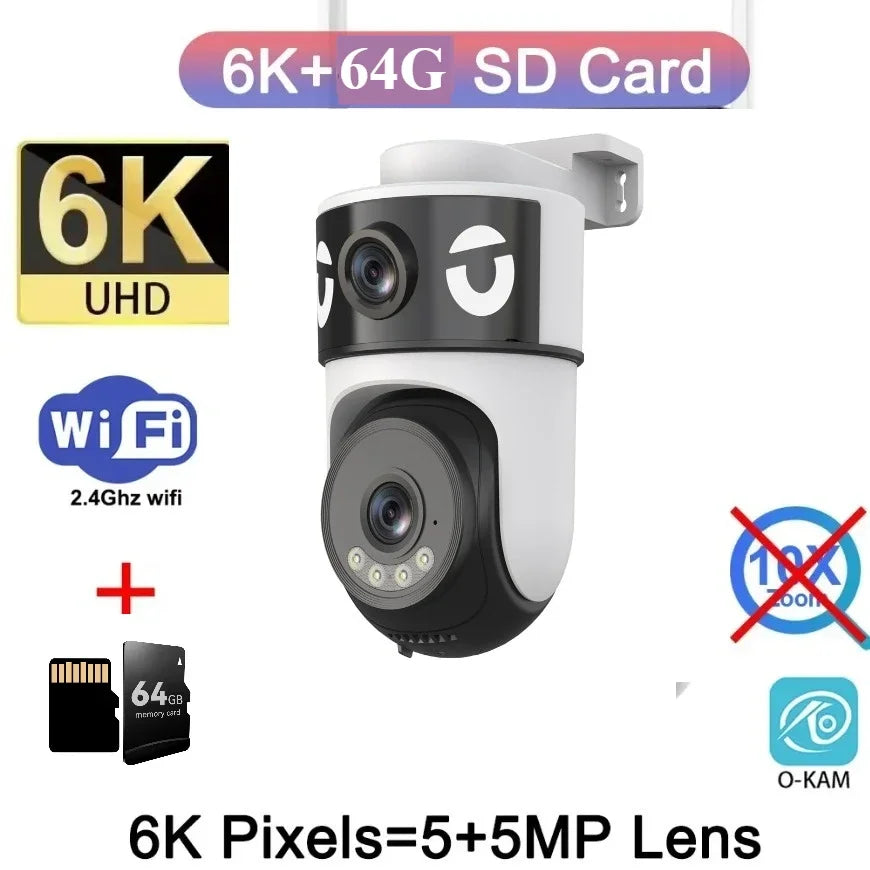10K Outdoor 10X Optics Zoom WiFi6 Camera 20MP Three screen Four Len PTZ Automatic Tracking 6K Dual Lens Waterproof Security CCTV