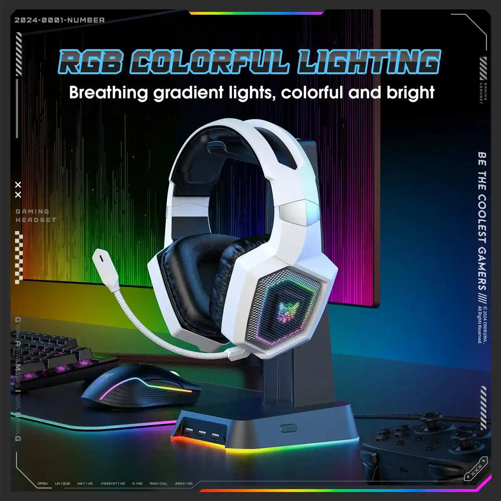 Wireless Gaming Headset with Mic - Noise Cancelling Over-Ear White Tidesmit
