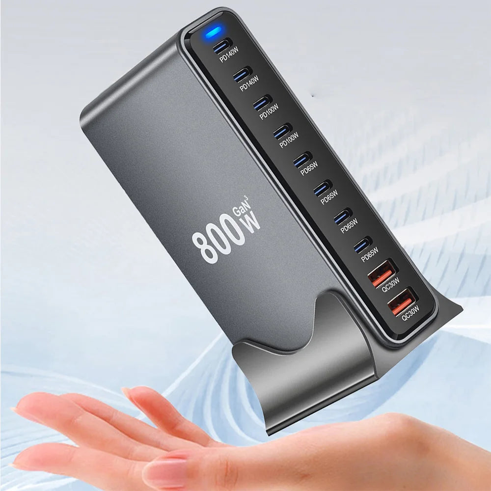 Tidesmit 800W GaN 10-Port USB-C Desktop Charger for Multi-Device Fast Charge Tidesmit