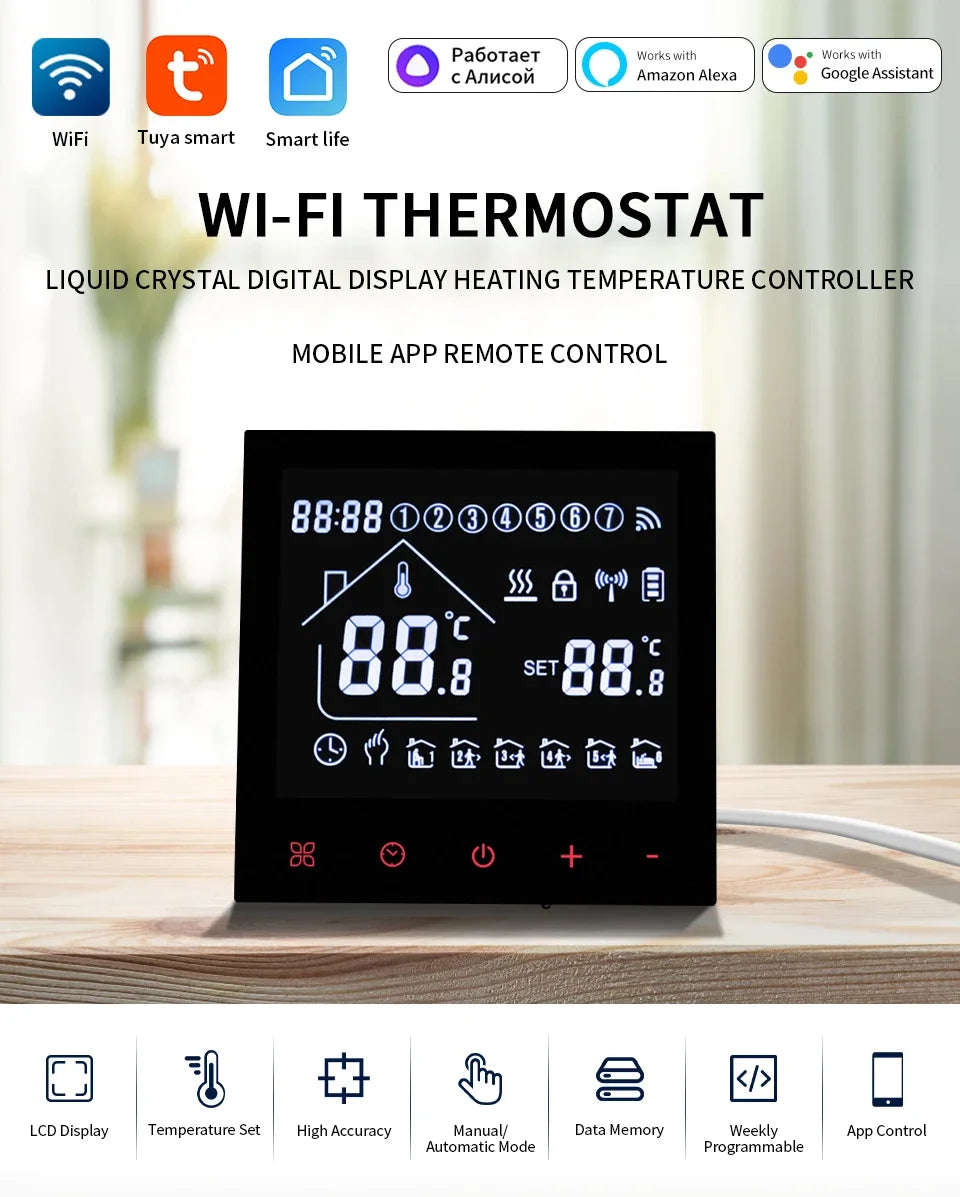 Tuya WiFi Smart Thermostat LCD Display Touch Screen for Gas Boiler Temperature/Electric Floor Heating Water Remote Controller