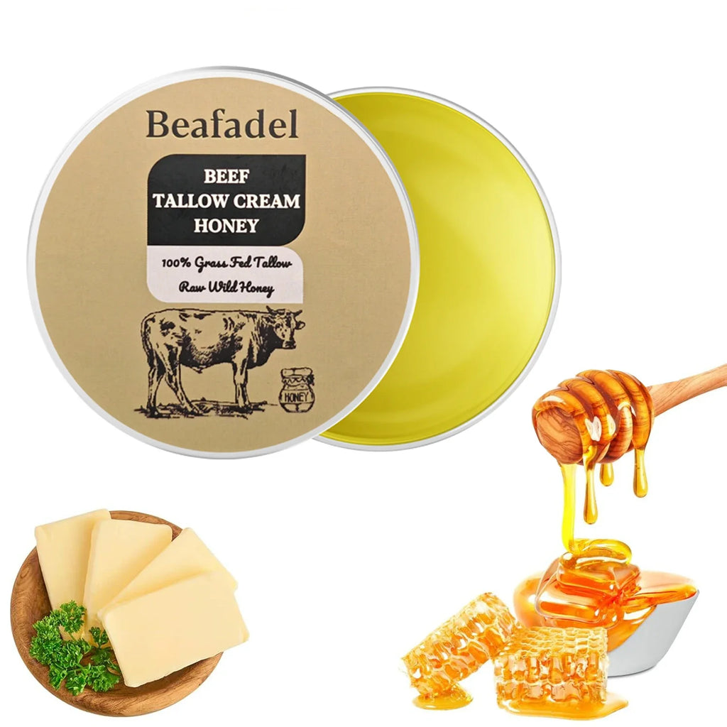 Beef Tallow Face Moisturizer Whipped Beef Tallow & Honey Balm Face & Body Skin Care Grass Fed Grass Finished Face Cream 100g