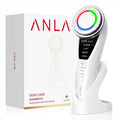 ANLAN EMS facial massager with LED light therapy, cold compress, and charging stand for anti-aging skincare routine.