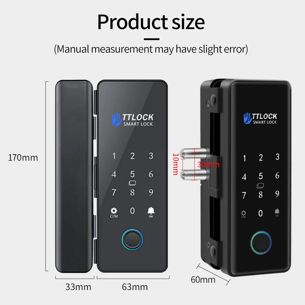 Bluetooth TTLOCK APP Unlock Control Smart Glass Door Lock Electronic Biometric Fingerprint Electric Lock Password 13.56Mhz RFID