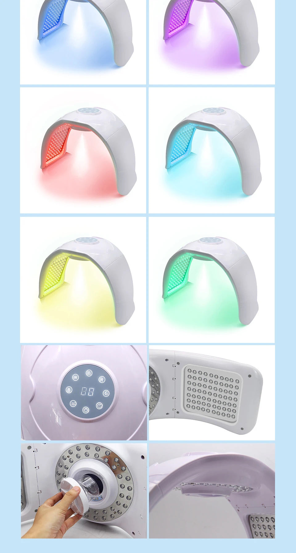 8-color LED PDT light therapy mask device for home skin rejuvenation, facial whitening, and professional skincare.