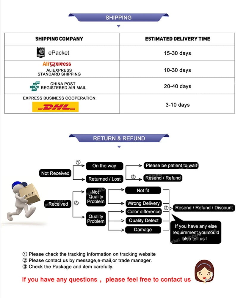 Shipping and return policy chart for home blackhead remover vacuum facial skin cleansing device.