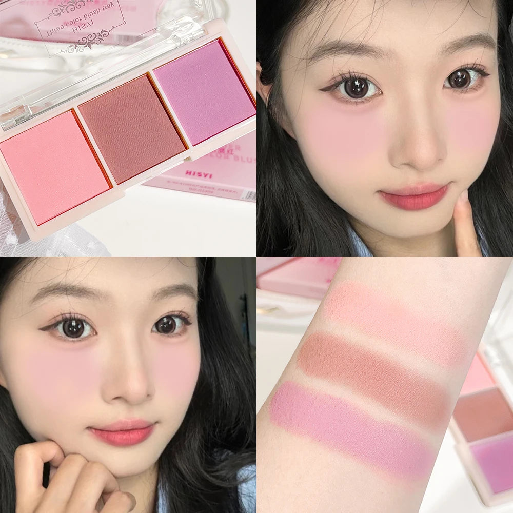 Tidesmit three-color matte blush palette swatch showing natural nude makeup finish and brightening color payoff