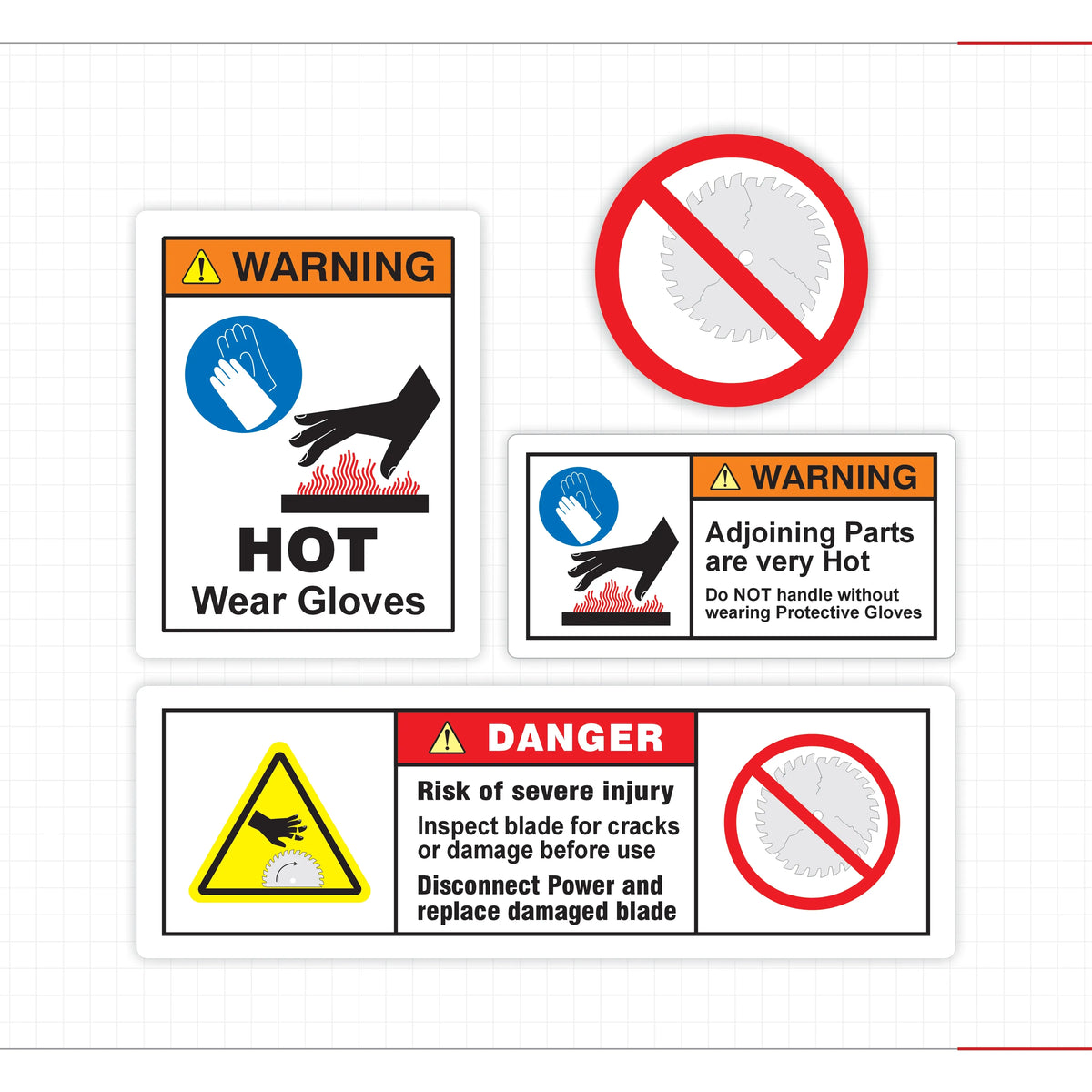 Mechanical Hazard Warning Decal Broken Saw Blade Cuts Risk Safety Sign - Angle/Detail 12