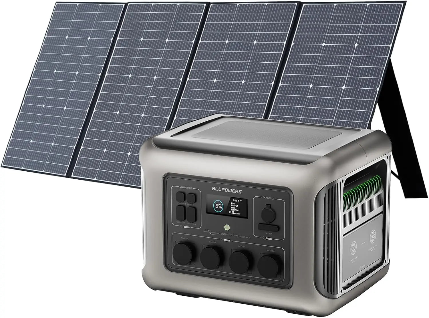 ALLPOWERS R2500 Portable Power Station 2500W (4000W Peak) 2016Wh LiFePO4 Solar Generator with Solar Panel 4 AC Outlets for Home