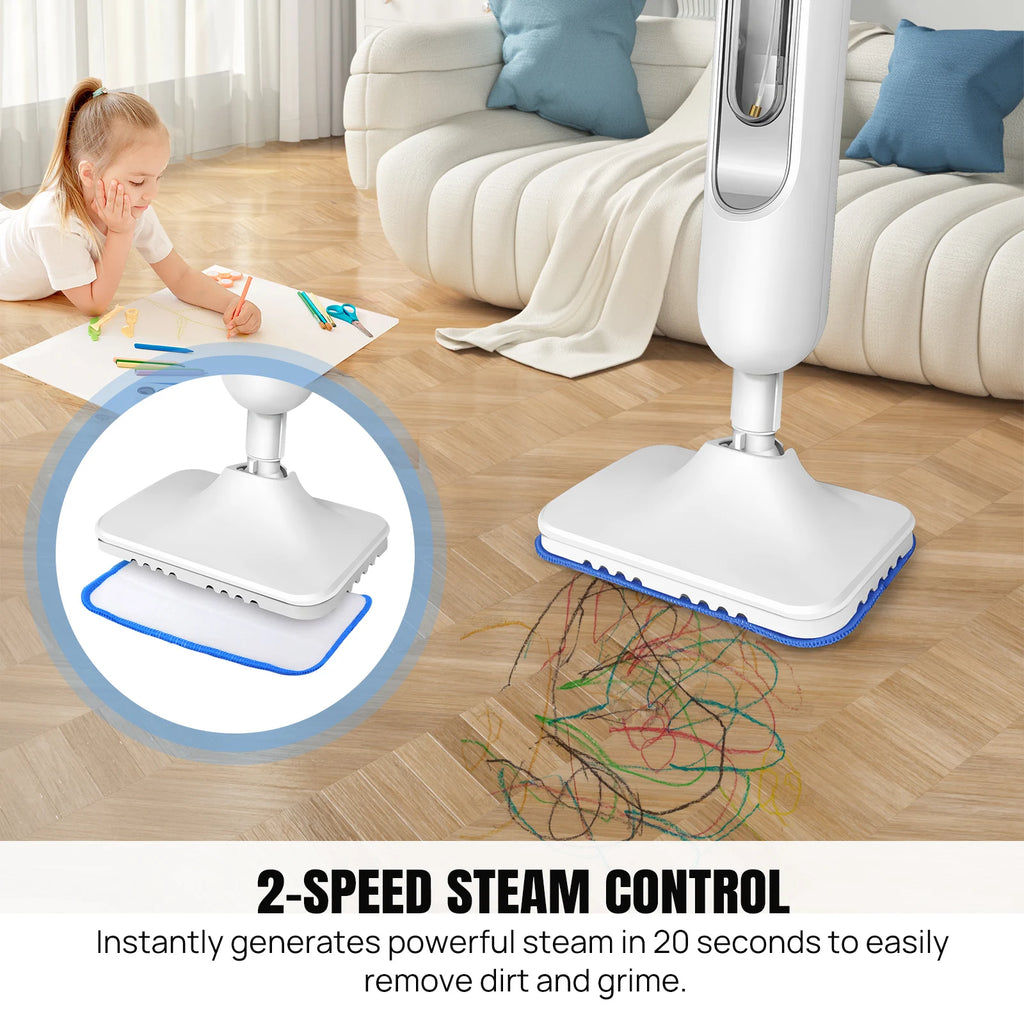 Tidesmit DayPlus 1500W steam mop detachable cleaner with washable pad and water tank detailed side view