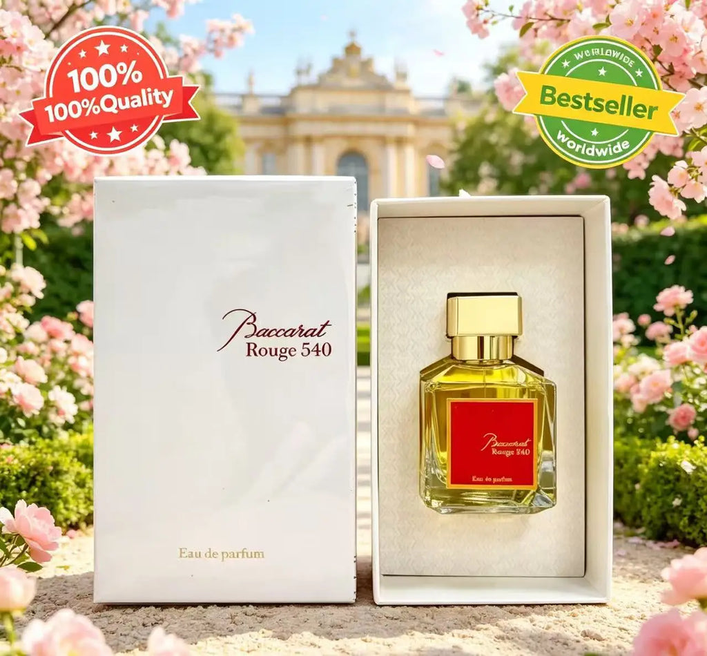 Baccarat Rouge 540 EDP for men and women, 70ml square glass bottle with gold cap in gift box, luxury lasting scent.