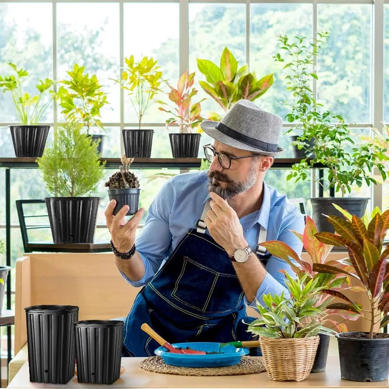 Plastic Deep Plant Nursery Pots Large Seedling Flower Container Starting Pots with Drainage Holes for Indoor Outdoor Gardening