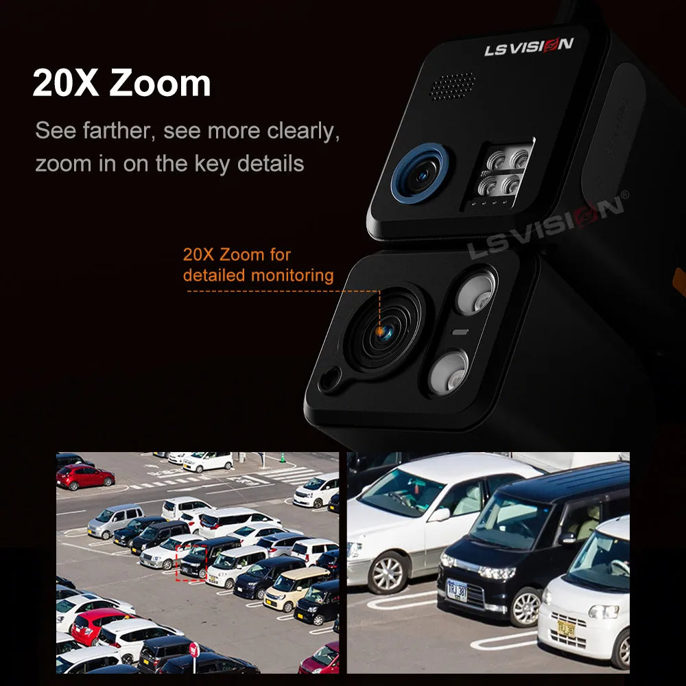 LS VISION 24/7 Recording 4g Sim &Wifi Security Camera Outdoor AOV 20 Watt Solar Panel Cctv AI Detection Cam For Villas Estates