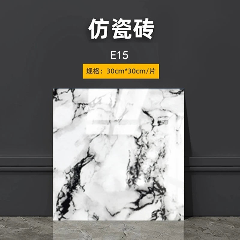 White marble-look self-adhesive tile wall sticker with bold black-gray veining.