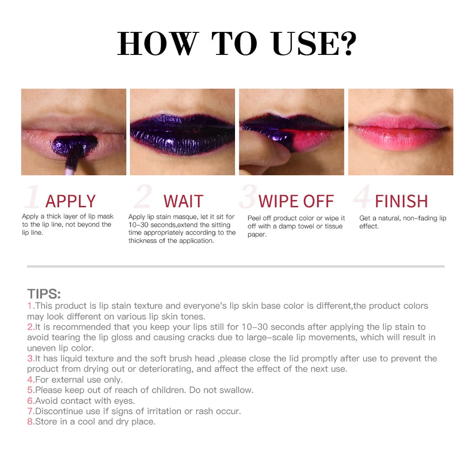 Waterproof peel-off pink lip stain tutorial: liquid mask texture reveals long-lasting, transfer-proof natural lip tint.