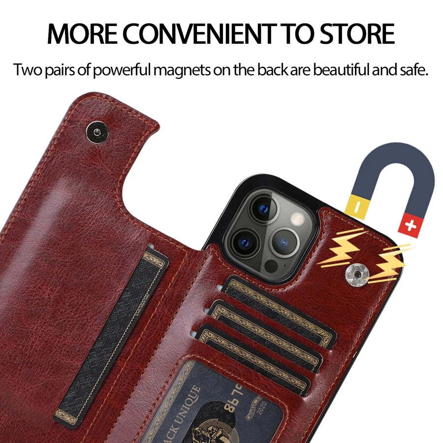 iPhone 16 Leather Wallet Case With Card Stand - Slim Shock-Absorbing Cover Tidesmit
