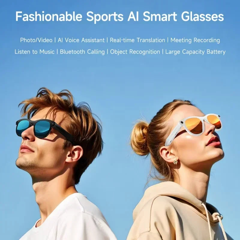 AI Smart Glasses with Bluetooth Calling & Real-Time Translation - Black Tidesmit
